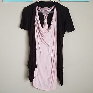 Dressy tank with short sleeve cardigan